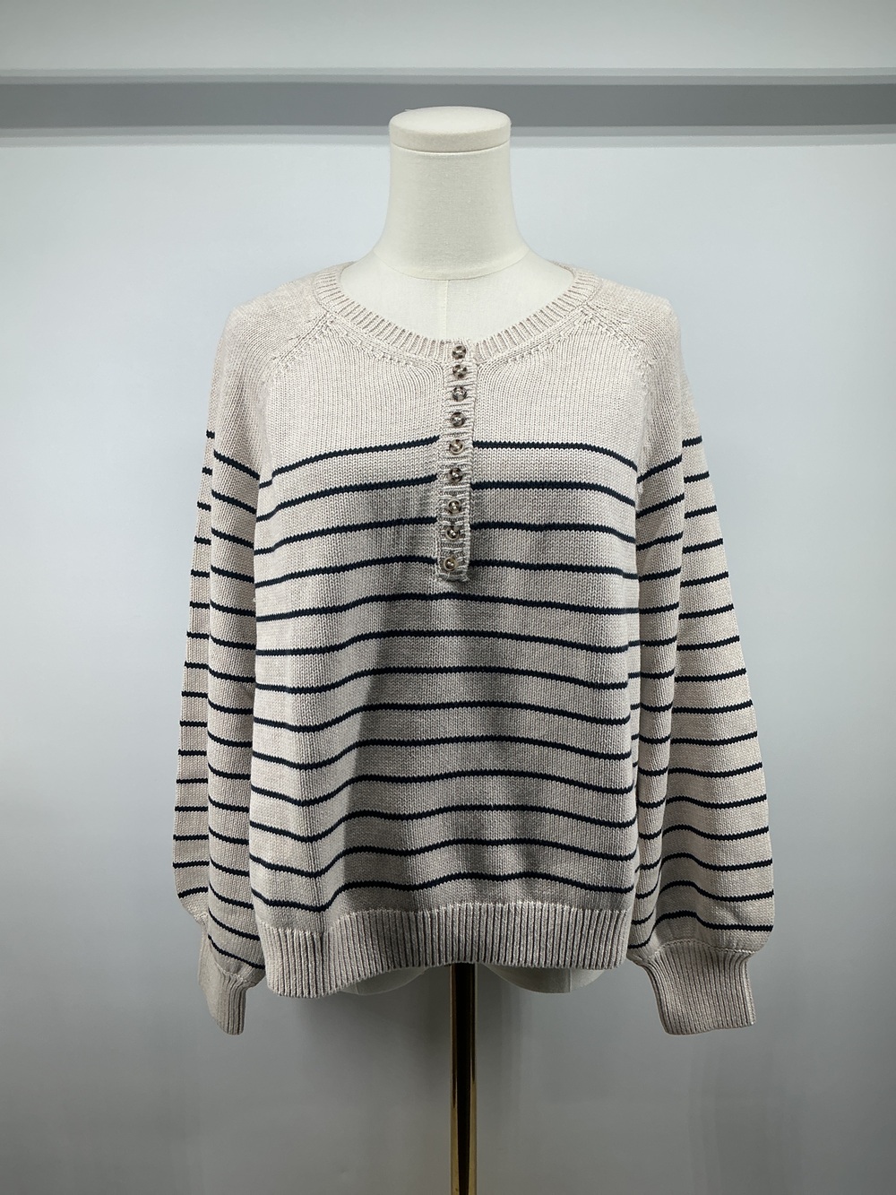 100% Organic Cotton Striped Henley Sweater